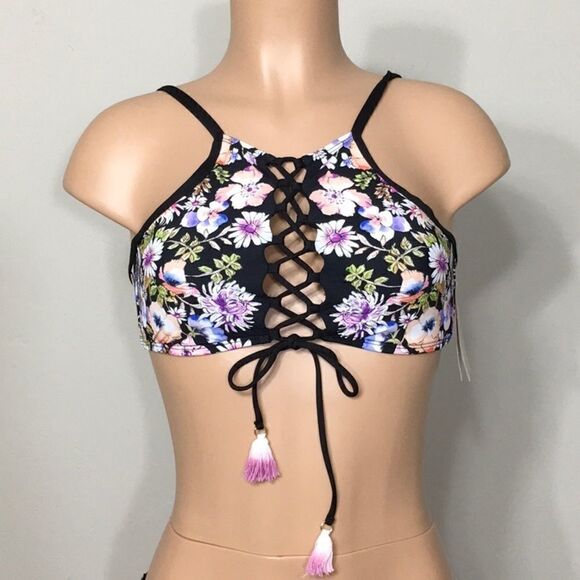 Kenneth Cole Reaction hi-neck floral bikini top. - Picture 2 of 6